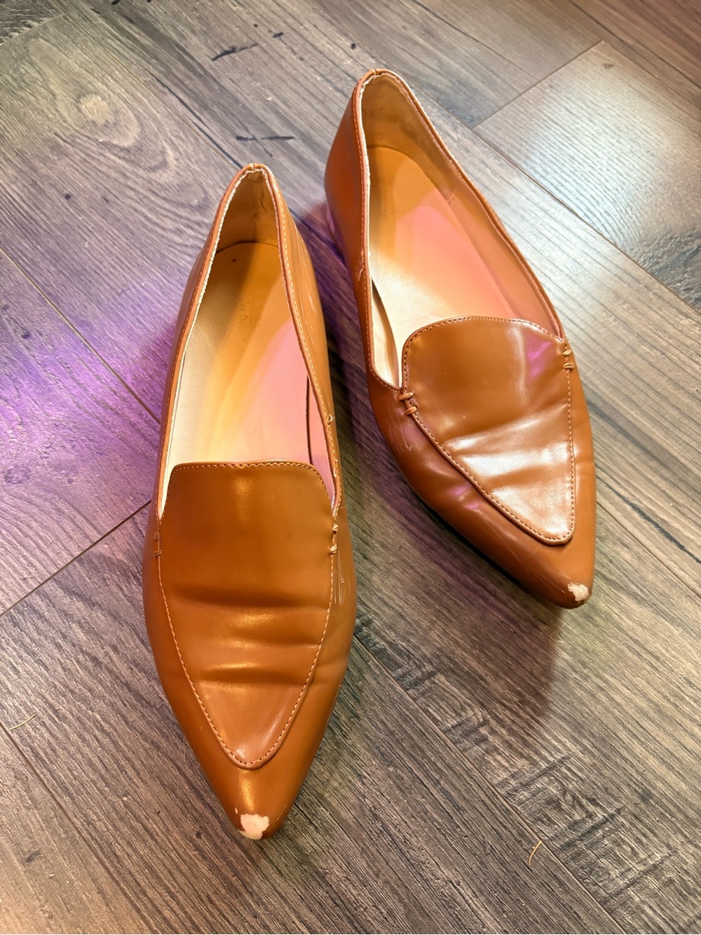 Women’s Pointed Toe Tan Leather Flats 40